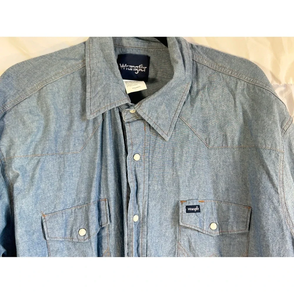 Wrangler Mens Long Sleeve Denim Western Shirt XXL‎ Blue Cotton Western Style - Picture 5 of 8